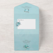 Aqua en Silver  Shabby Rozen Wedding All In One Uitnodiging (Buitenkant)