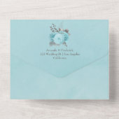 Aqua en Silver  Shabby Rozen Wedding All In One Uitnodiging (Achterkant)