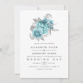 Aqua en Silver  Shabby Rozen Wedding Kaart (Voorkant)