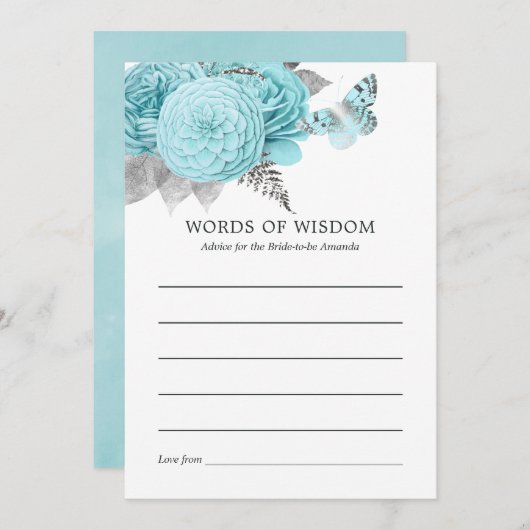 Aqua en Silver Shabby Rozen Wedding Kaart (Voorkant / Achterkant)