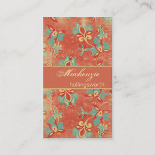  Aqua en Tangerine Floral Visitekaartje