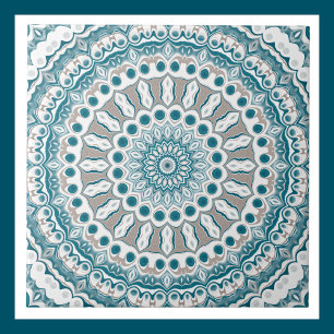 Aqua en Taupe Mandala Patroonontwerp Tegeltje