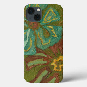 Aqua en verbrand Oranje bloemen op groene achtergr iPhone 13 Hoesje