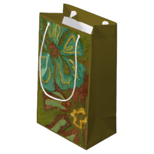 Aqua en verbrand Oranje bloemen op groene achtergr Klein Cadeauzakje