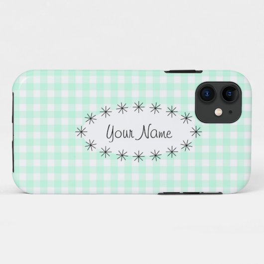 Aqua En vichy Vérifier étoile ovale "Nom coque iph (Dos (Horizontal))