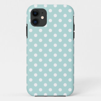 Aqua en White Polka Dot Pattern iPhone 11 Hoesje