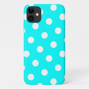 Aqua en White Polka Dot Pattern iPhone 11 Hoesje