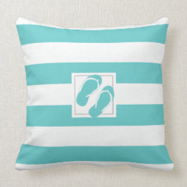 Aqua en White Pool zijstreep met slippers Kussen