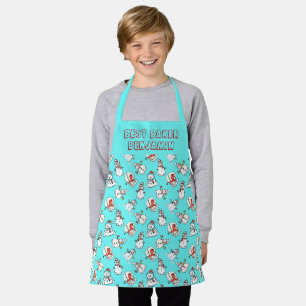 Aqua en White Snowman Pattern Kinder naam Schort