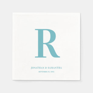 Aqua en White Wedding Monogram Modern Napkins Servet