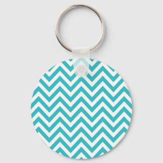 Aqua en White Zigzag Pattern Chevron Sleutelhanger