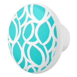 Aqua en Wit Abstract Patroon Keramische Trek Knop