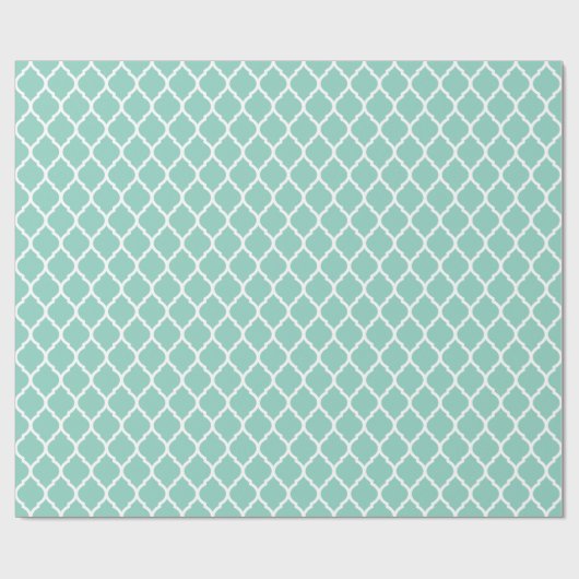 Aqua en wit Marokkaans Quatrefoil Cadeaupapier (Vlak)