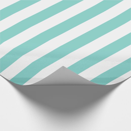 Aqua en Wit XL Stripe Patroon H Cadeaupapier (Hoek)