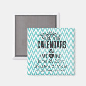 Aqua en witte Chevron Sla de datum op Magneet (Voorkant / Achterkant)
