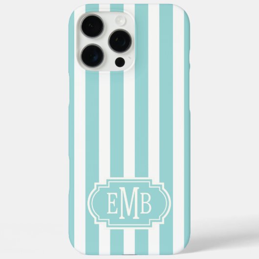 Aqua en witte monogramstrepen Case-Mate iPhone case (Achterkant)