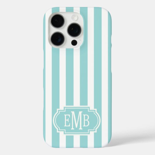 Aqua en witte monogramstrepen Case-Mate iPhone case (Achterkant)