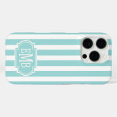 Aqua en witte monogramstrepen Case-Mate iPhone case (Achterkant (horizontaal))