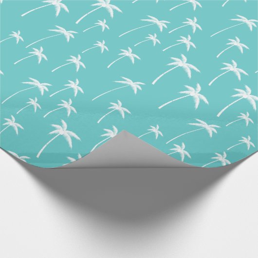 Aqua en witte palmbomen cadeaupapier (Hoek)