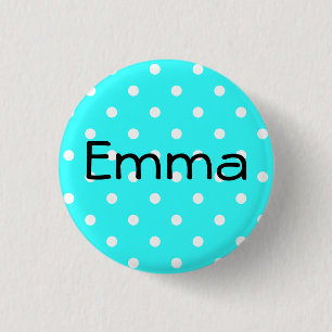 Aqua en Witte Polka Dot gepersonaliseerd Ronde Button 3,2 Cm