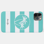 Aqua- en witte strepen en palmbomen met naam Case-Mate iPhone case (Achterkant (horizontaal))