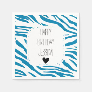 Aqua en witte zebra print servet