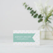 Aqua en Yellow Polka Dot Ribbon Visitekaartje (Staand voorkant)