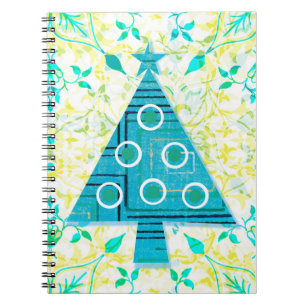 Aqua en Yellow Retro Christmas Tree Journal Notitieboek