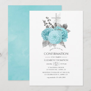 Aqua en zilveren vintage shabby rozen bevestiging kaart