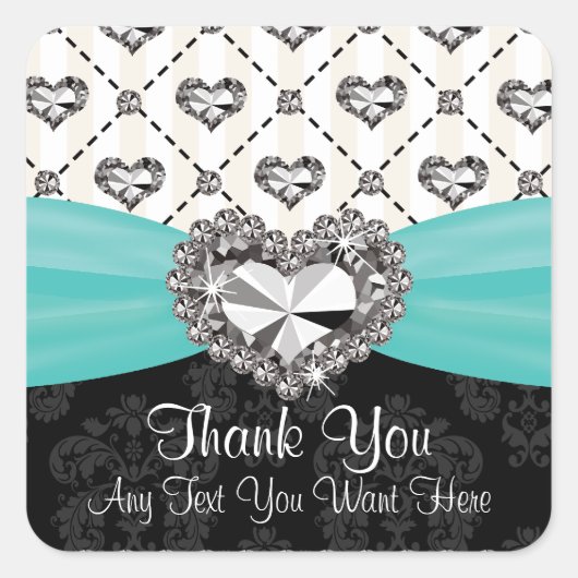 Aqua et Black Diamond Heart Merci Étiquette (Devant)