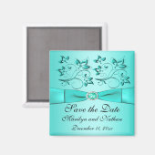 Aqua et Black Floral Wedding Favor Magnet (Recto/Verso)
