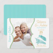 Aqua et coquilles d'or Save the Date (Devant / Derrière)
