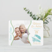 Aqua et coquilles d'or Save the Date (Debout devant)