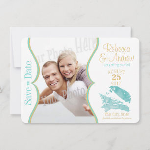Aqua et coquilles d'or Save the Date