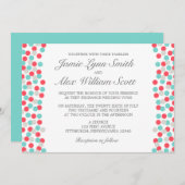 Aqua et Coral Polka Dot Faire-part de mariage (Devant / Derrière)