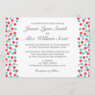 Aqua et Coral Polka Dot Faire-part de mariage