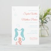 Aqua et Coral Seahorse Faire-part de mariage (Debout devant)