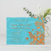 Aqua et Faire-part de mariage Floral Orange (Debout devant)
