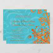 Aqua et Faire-part de mariage Floral Orange (Devant / Derrière)