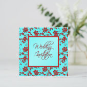 Aqua et Faire-part de mariage Floral Rouge II (Debout devant)