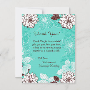 Aqua et Fleurs Brown 4x5 Carte de remerciements pl
