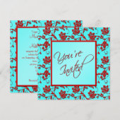 Aqua et Flore rouge "Vous êtes invité" Invitation (Devant / Derrière)