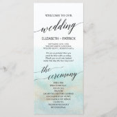Aqua et Gold Watercolor Beach Wedding Programme (Devant)