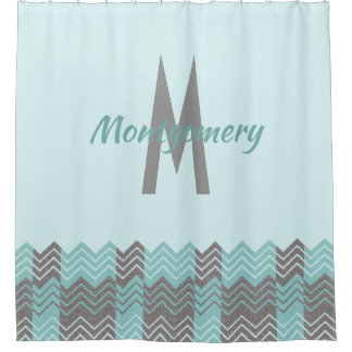 Aqua et Grey Chevron Monogramme rideau de douche