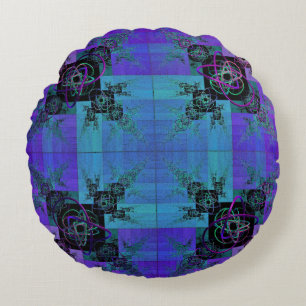 Aqua et Lilac Fractal Joy Round Coussin