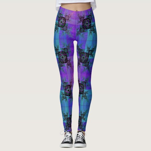Aqua et Lilac Joyeux fractal Leggings (Devant)