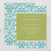 AQUA ET LIME DAMASK| FAIRE-PART DE MARIAGE (Devant / Derrière)