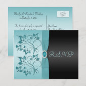 Aqua et Noir avec carte de réponse R.S.V.P (Devant / Derrière)