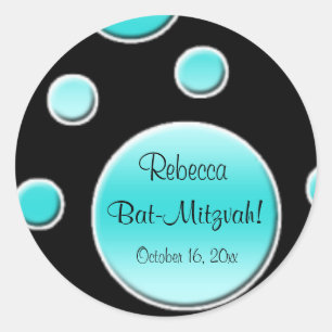 Aqua et point de polka noir 1,5" autocollant rond