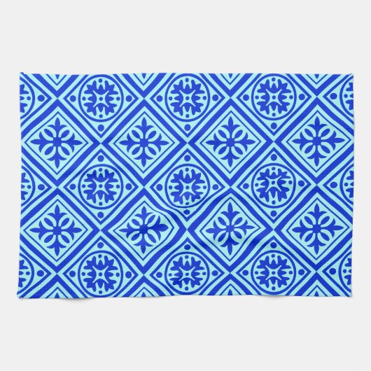 Aqua Et Royal Bleu Art Déco Serviette Moderne Plat (Horizontal)